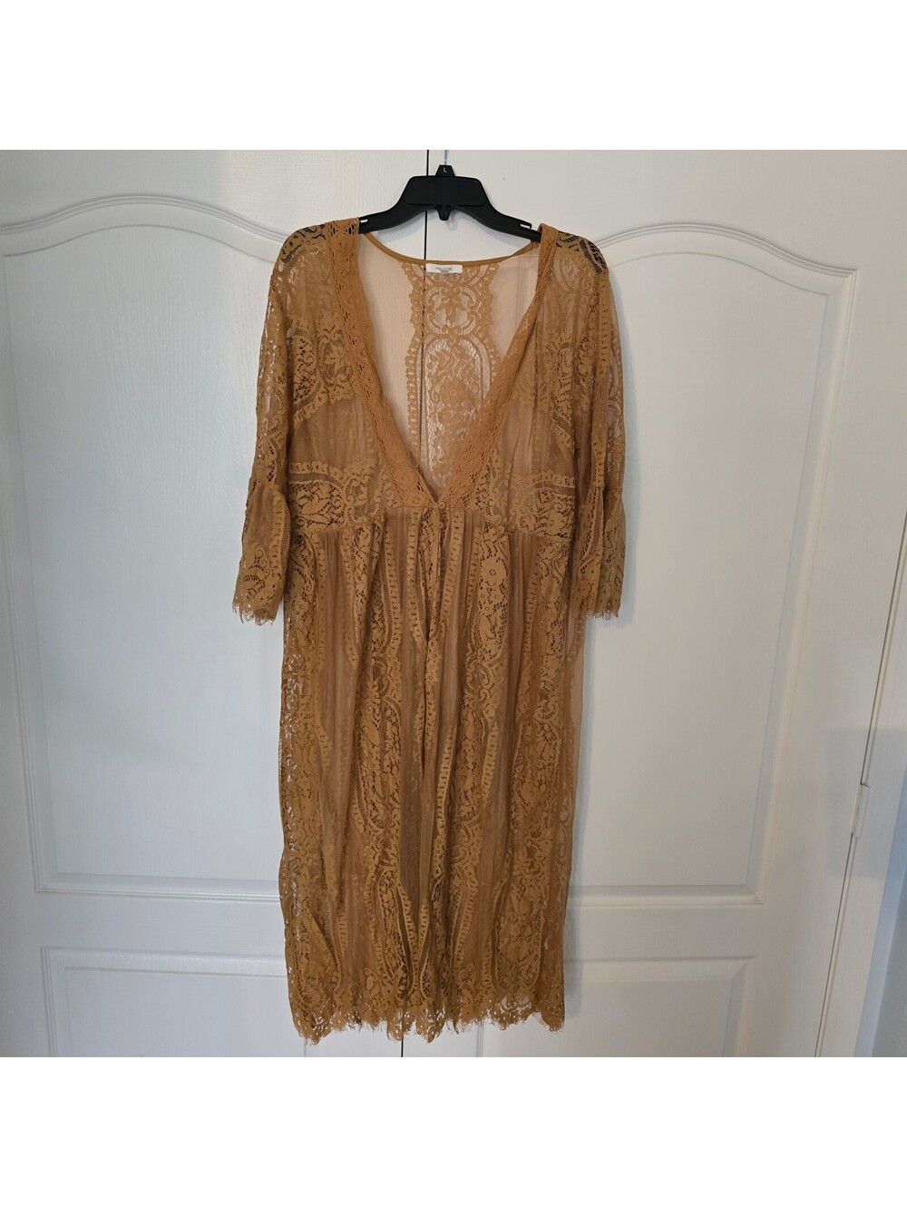 Maurices XL mustard lace dress with deep V neckline giving boho drama